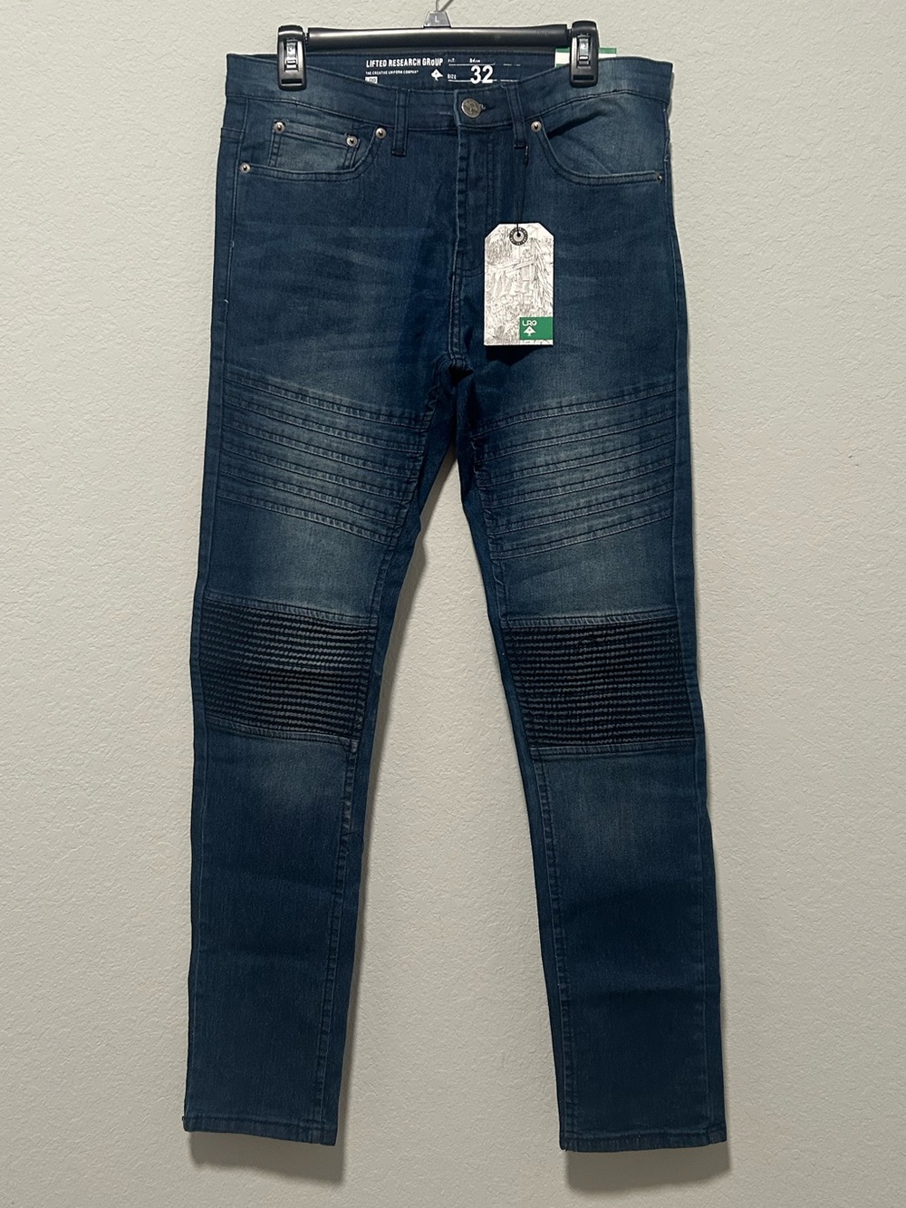 Lifted Research Group Slim Moto Jeans in Dark Indigo
